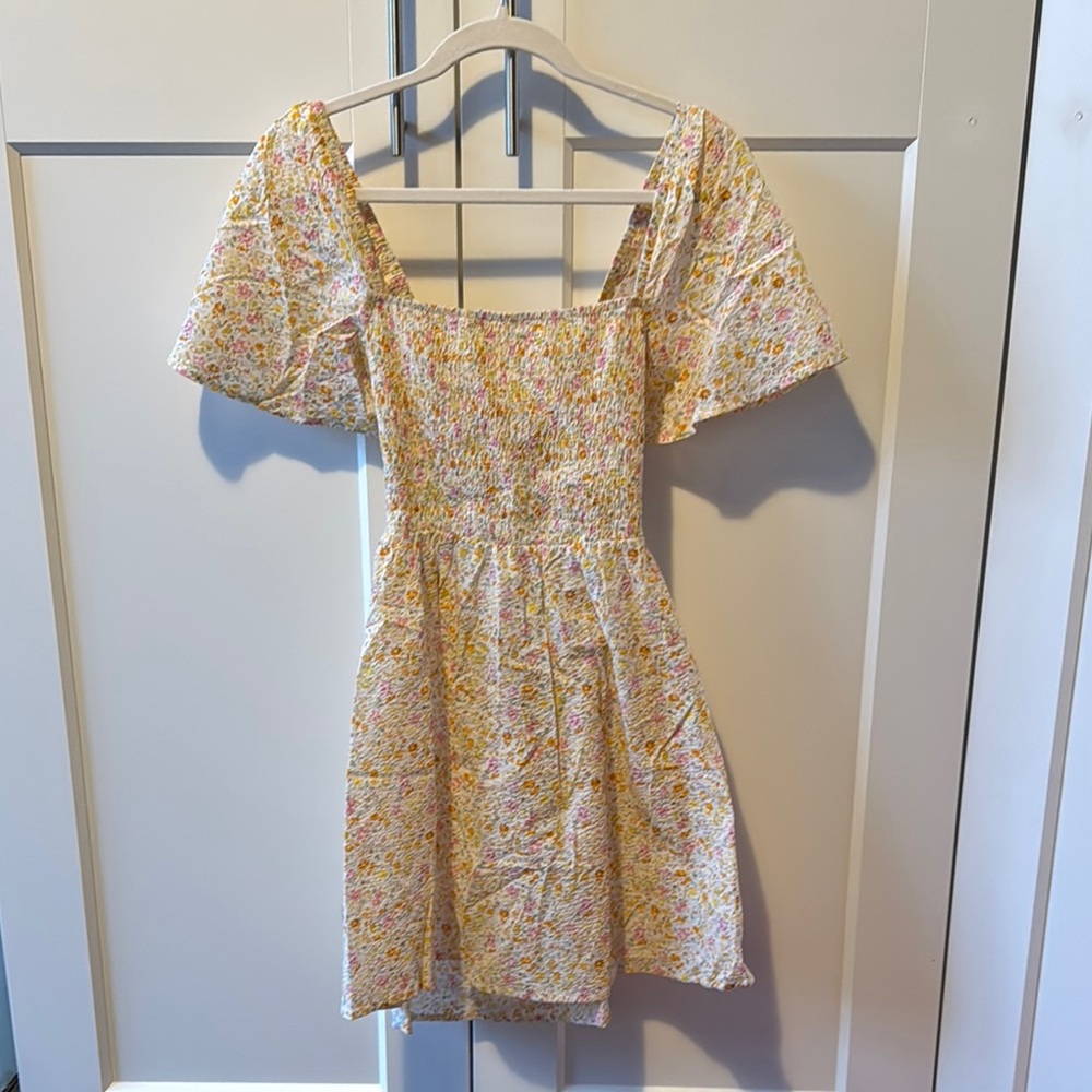 Floral Smocked Dress with Flutter Sleeves